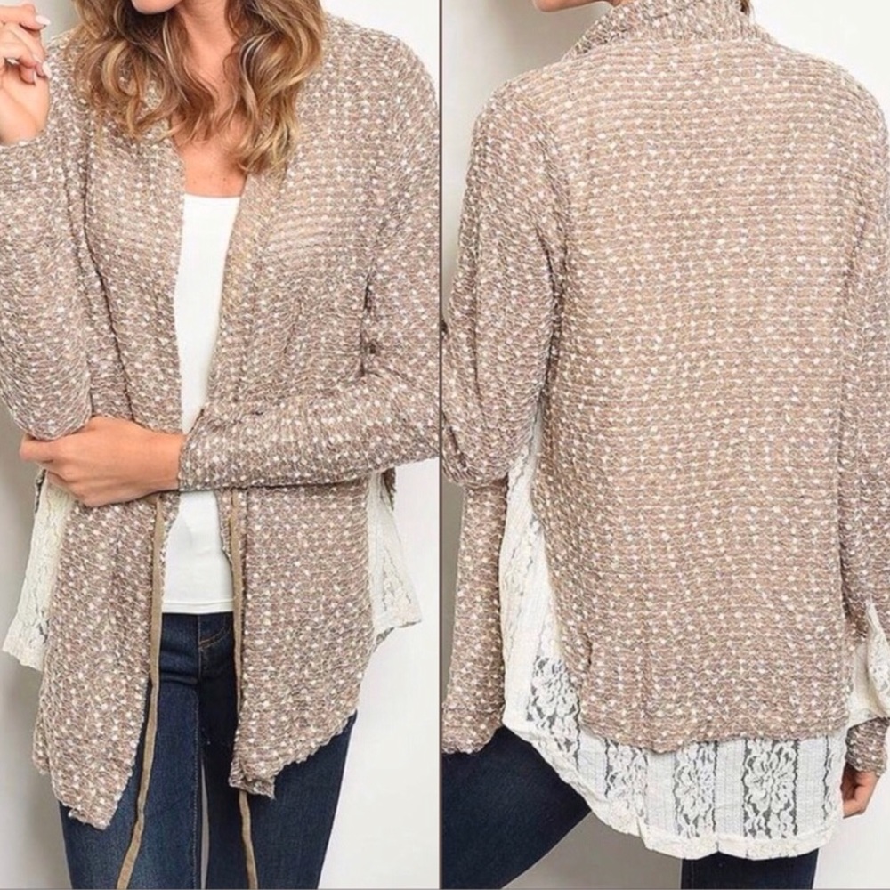 ⚡️FLASH SALE⚡️Textured Tie-Waist Cardigan Lace Hem